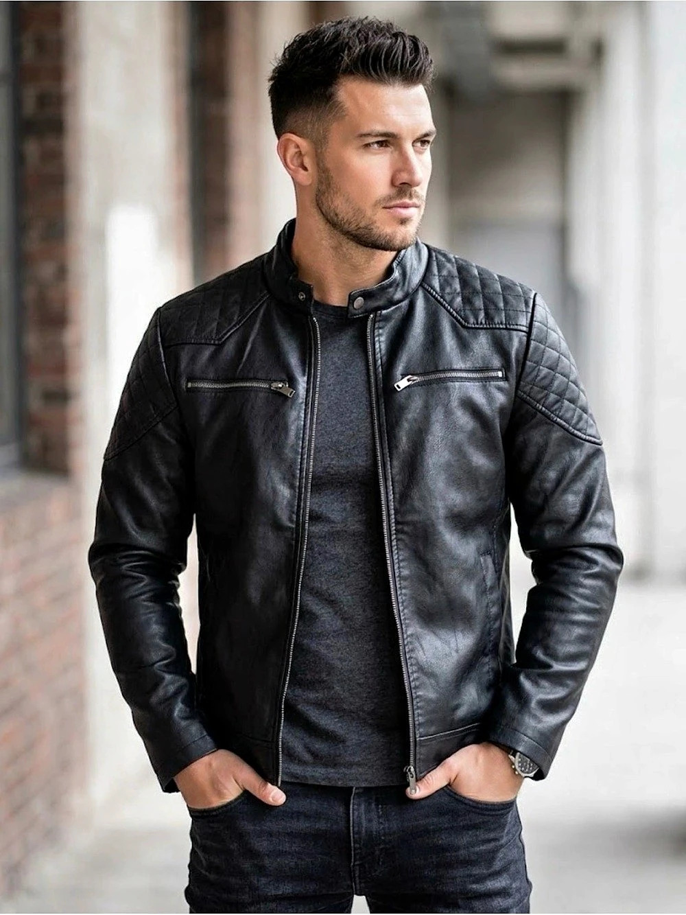 Soul Star England Black Faux Leather Biker Jacket